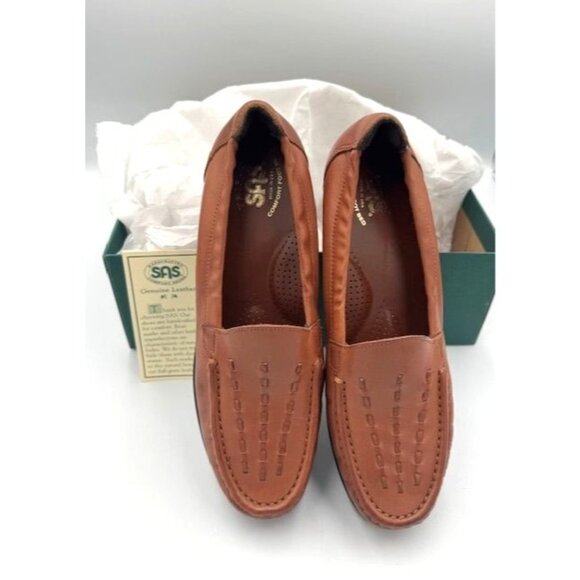 NWT SAS Womens Genuine Leather Weave Chestnut 8.5 NARROW Loafers - Picture 4 of 11